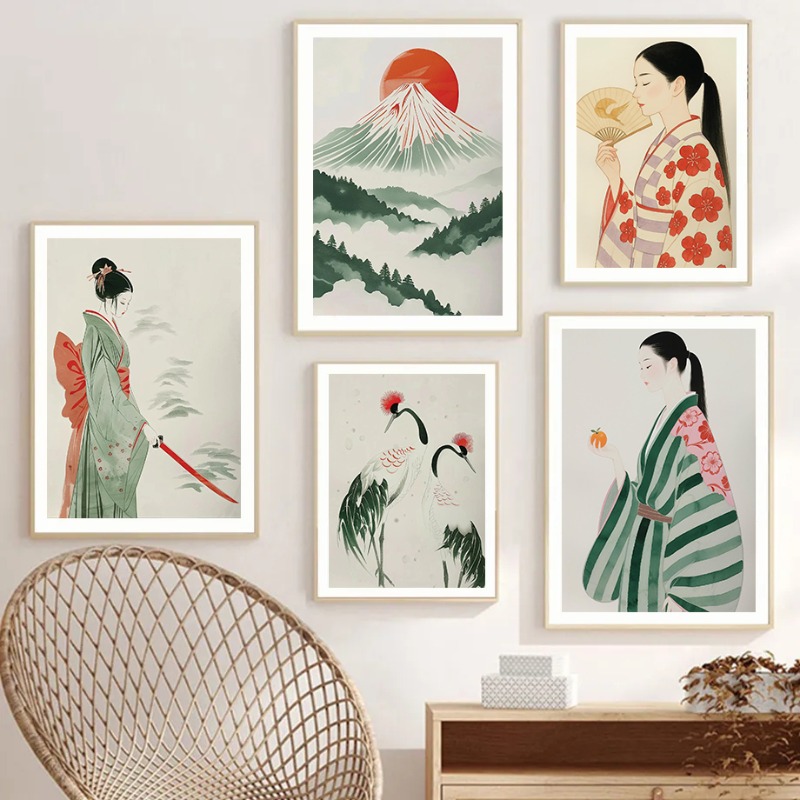 Japanese Zen Lifestyle - Mount Fuji & Crane Japanse muur